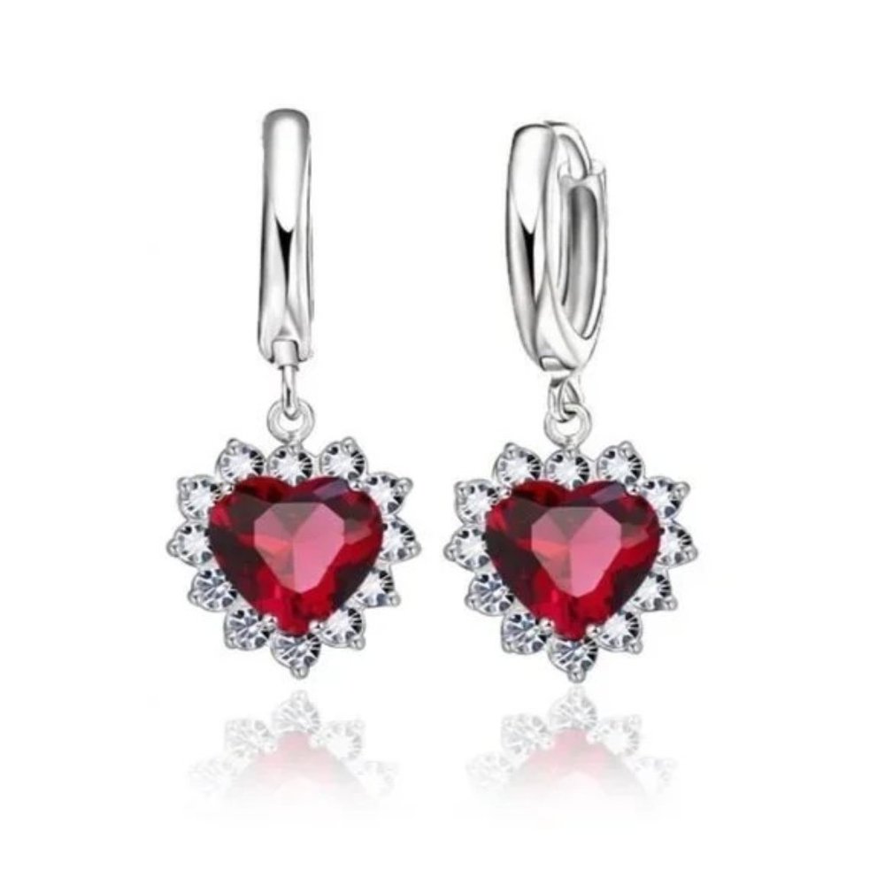 ⭐4pc Bundle Sale⭐ Vintage Ruby Hearts Pendant, Earrings And 18" Chain 925 Silver - Picture 5 of 5